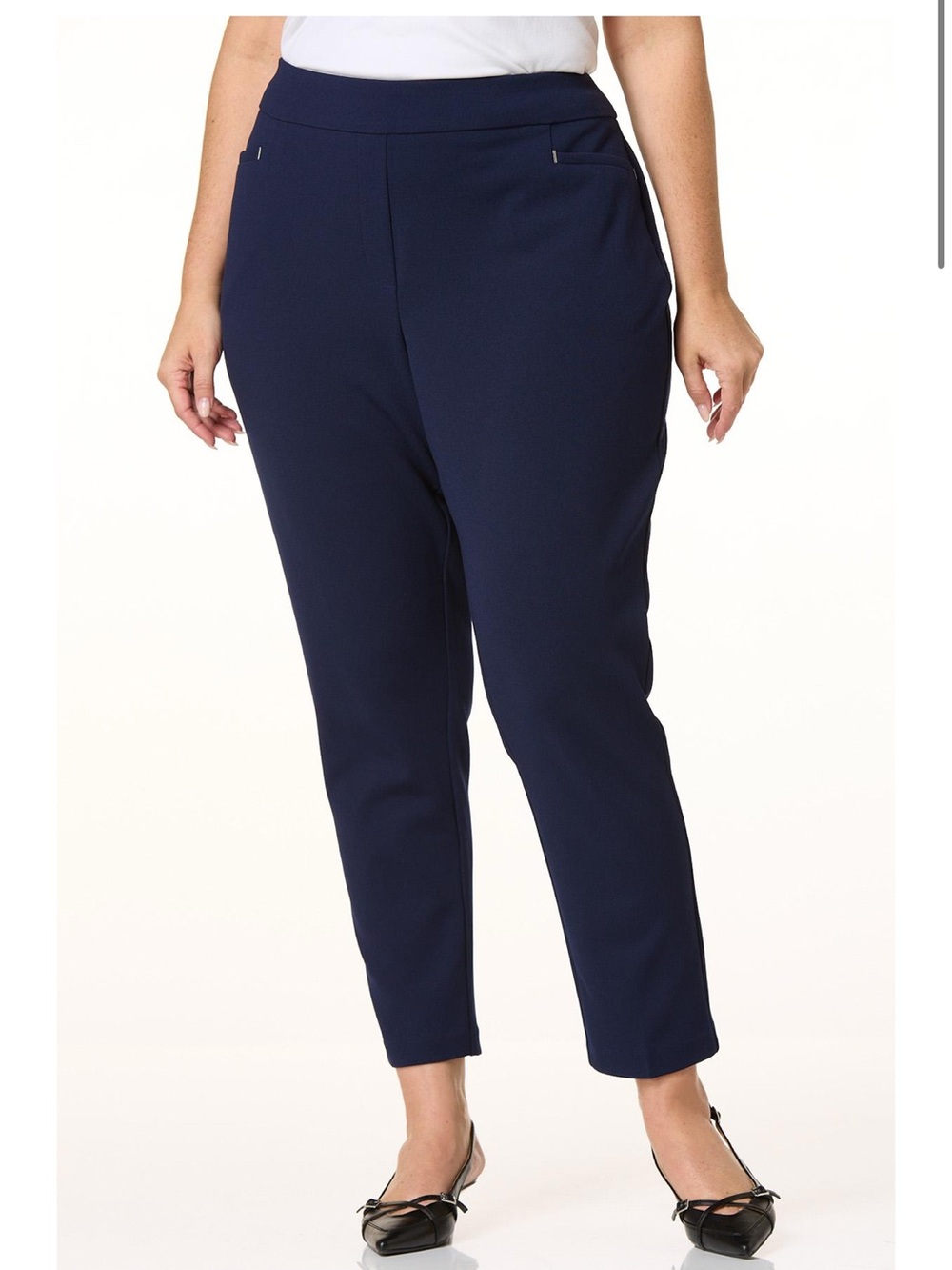 Cato Navy Women's Pull On Mid Rise Slim Dress Pants with Metal Accent Trim